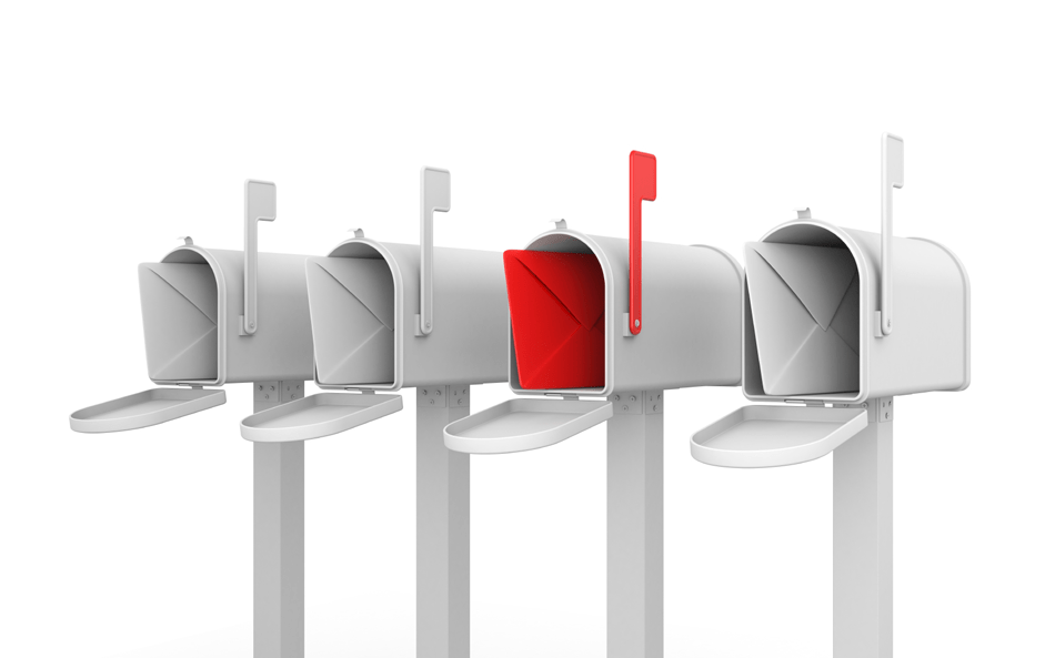 Red envelope in a white mailbox