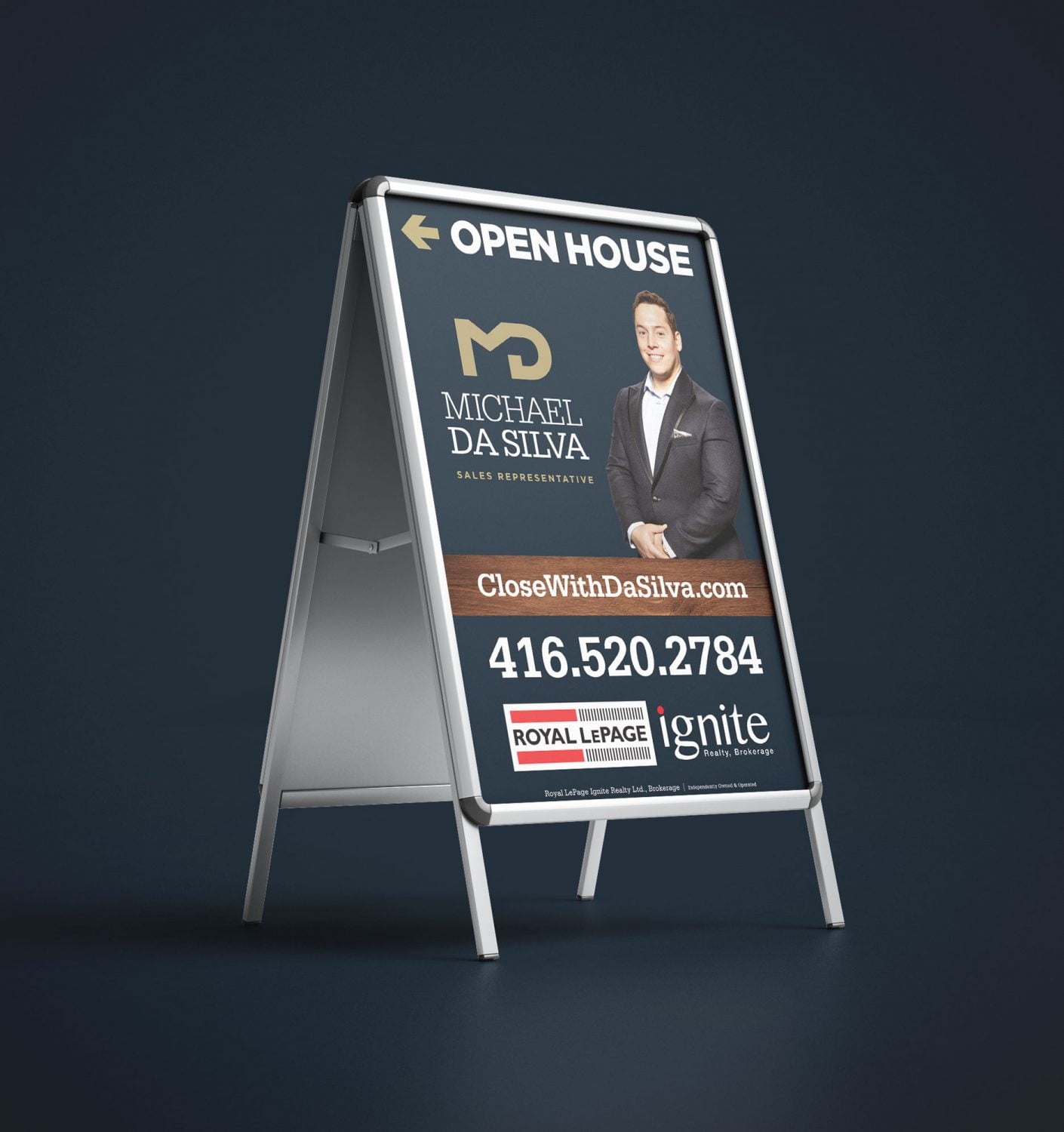 Open house sign for Michael Da Silva