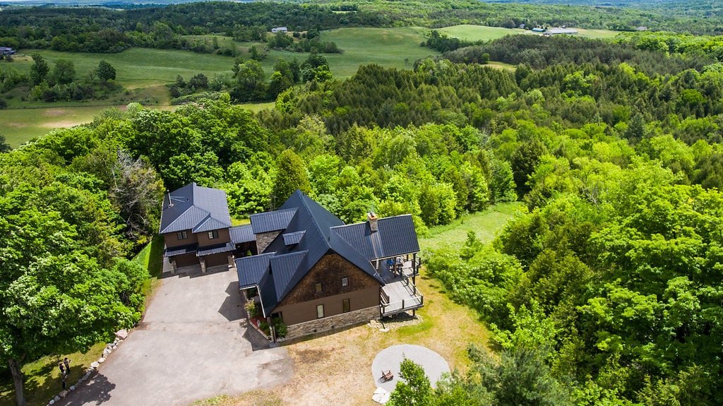 Aerial view of a house in nature